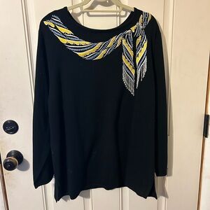 Used Good Condition Bob Mackie Black Top with Yellow and Silver Accents